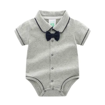 Baby Boys Basic Lapel Single-breasted Short Sleeve Cotton Romper Unisex