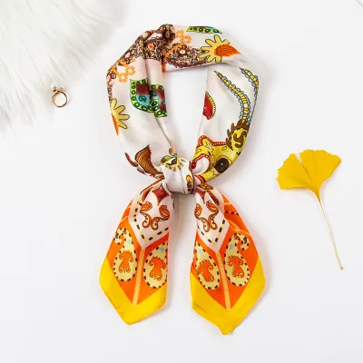 Women Elegant Color Blocking Square Silk Scarf