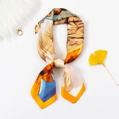 Women Elegant Color Blocking Square Silk Scarf