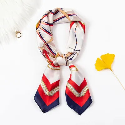 Women Elegant Color Blocking Square Silk Scarf