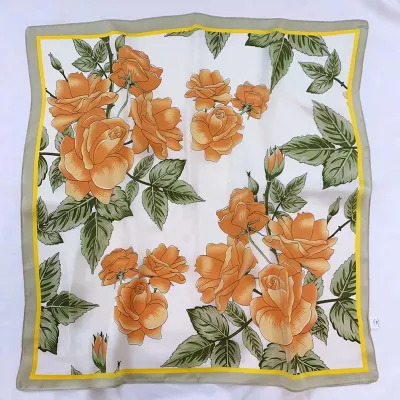 Women Elegant Color Blocking Square Silk Scarf