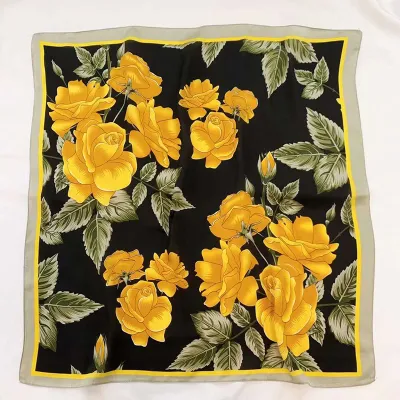 Women Elegant Color Blocking Square Silk Scarf