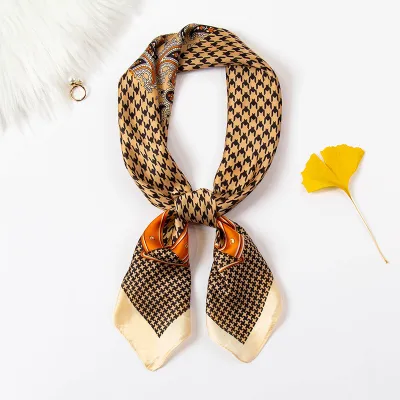 Women Elegant Color Blocking Square Silk Scarf