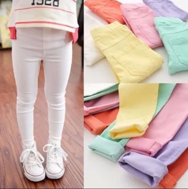Girls Basic Solid Color Cropped Cotton Leggings Mid Waist
