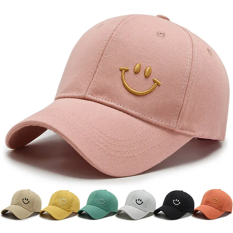 Unisex Casual Cotton Smiley Embroidery Dome Cap