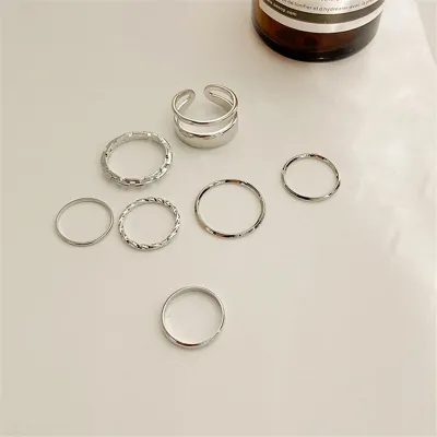 Geometric Hollow Design Copper Ring Set Unisex