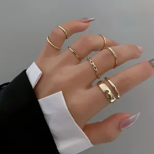 Geometric Hollow Design Copper Ring Set Unisex