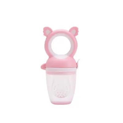 Baby Fruit Vegetable Food Complement Silicone Chew Pacifier - Food Grade Silicone + PP, Standard Caliber, Middle Flow, Pink/Blue S-3L