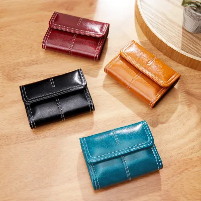 Women Oil Wax Leather Multi-Card Card Holder Ladies Coin Purse