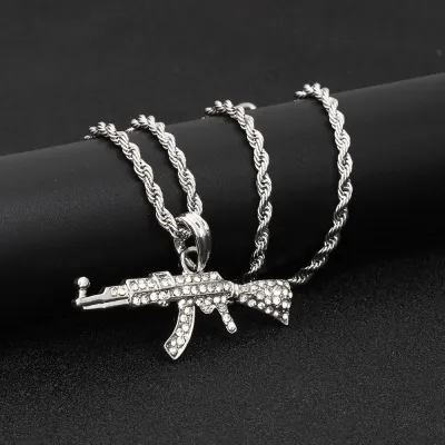 Creative Machine Gun Shape Rhinestone Decorative Alloy Necklace