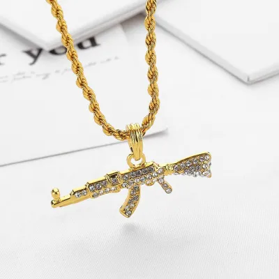 Creative Machine Gun Shape Rhinestone Decorative Alloy Necklace