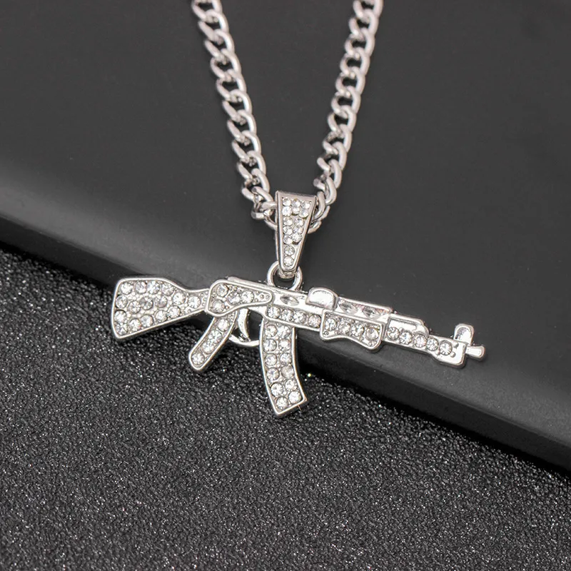 Creative Machine Gun Shape Rhinestone Decorative Alloy Necklace