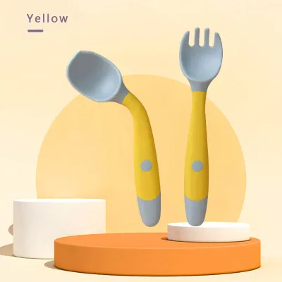 Kids Feeding Training Silicone Bendable Fork And Spoon - Baby Utensils Set