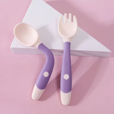 Kids Feeding Training Silicone Bendable Fork And Spoon - Baby Utensils Set