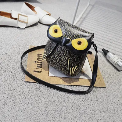 Fashion Cartoon Owl Print Mobile Phone Crossbody Bag PU Small Street Style