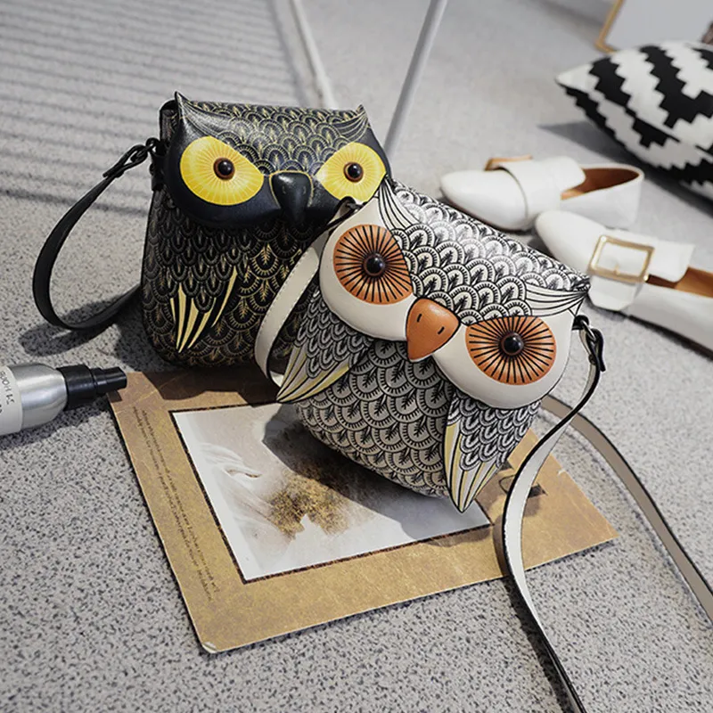 Fashion Cartoon Owl Print Mobile Phone Crossbody Bag PU Small Street Style
