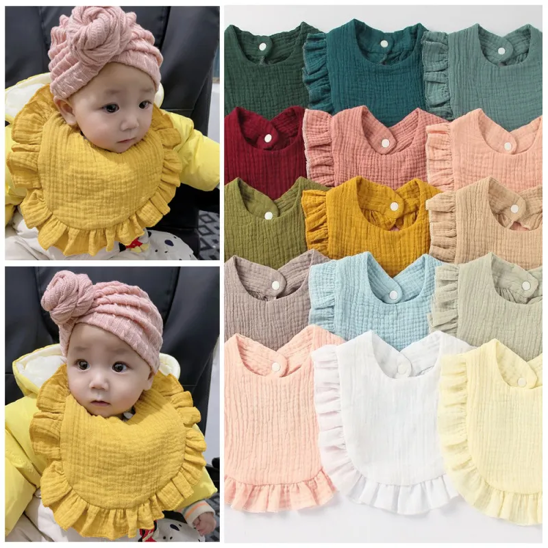 Baby Basic Solid Color Ruffled Cotton Bib for Unisex Kids