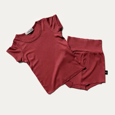 Kids Basic Casual Solid Color Round Neck Short Sleeve T-shirt Shorts Set 0-3T