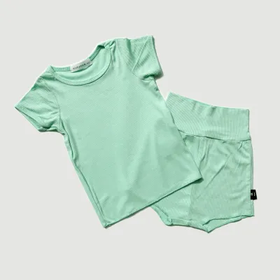 Kids Basic Casual Solid Color Round Neck Short Sleeve T-shirt Shorts Set 0-3T