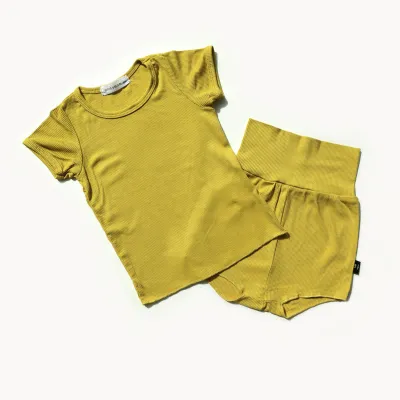 Kids Basic Casual Solid Color Round Neck Short Sleeve T-shirt Shorts Set 0-3T