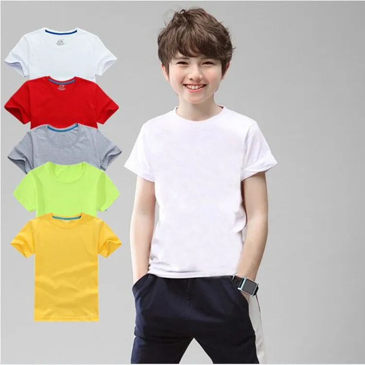 Kids Casual Solid Color Wild Style Round Neck Short Sleeve Cotton T-shirt