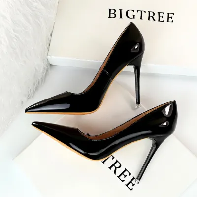 Fashion Basic Stiletto High Heel Bright Patent Leather Pointed Toe Women Pumps