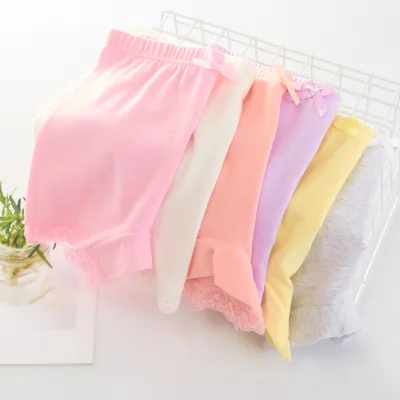 Girls Basic Solid Color Cotton Five-point Panties Pajamas