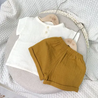 Kids Casual Solid Color Round Neck Short Sleeve Top And Shorts Set