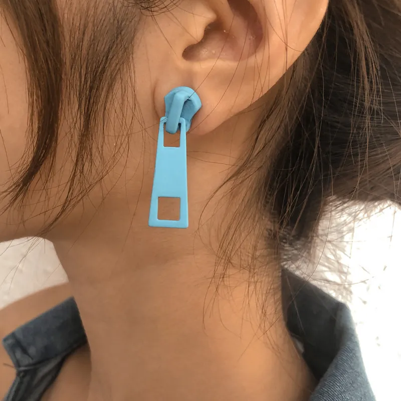 Creative Funny Zipper Shape Design Alloy Earrings Women's Geometric