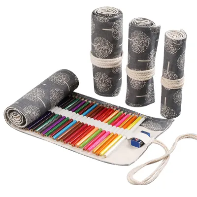 Handmade Canvas Large Capacity Pen Holder Pencil Case Stationery Storage Bag with Owl Print