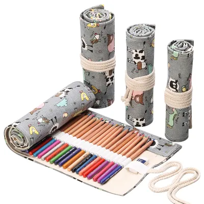 Handmade Canvas Large Capacity Pen Holder Pencil Case Stationery Storage Bag with Owl Print