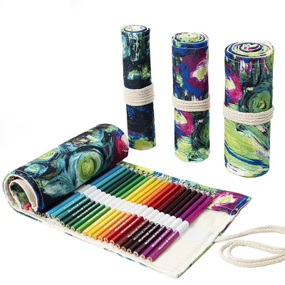 Handmade Canvas Large Capacity Pen Holder Pencil Case Stationery Storage Bag with Owl Print