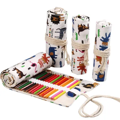 Handmade Canvas Large Capacity Pen Holder Pencil Case Stationery Storage Bag with Owl Print