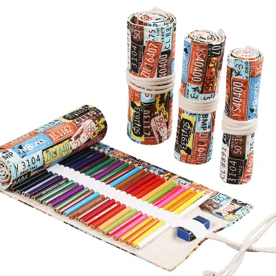 Handmade Canvas Large Capacity Pen Holder Pencil Case Stationery Storage Bag with Owl Print