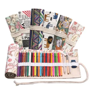 Handmade Canvas Large Capacity Pen Holder Pencil Case Stationery Storage Bag with Owl Print