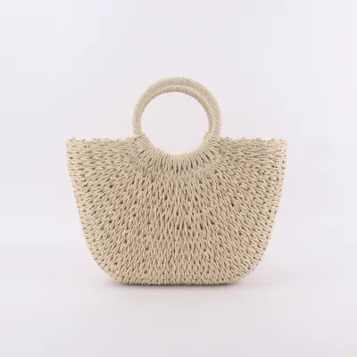 Rope Round Bucket Straw Woven Handbag