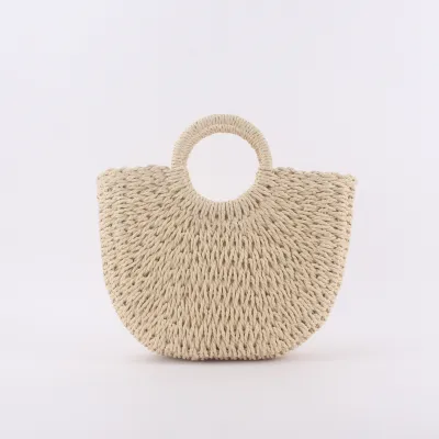 Rope Round Bucket Straw Woven Handbag
