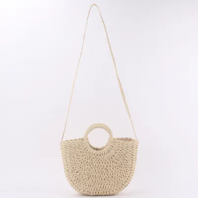 Rope Round Bucket Straw Woven Handbag