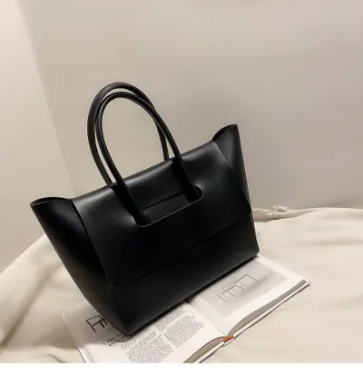 Women Vintage Solid Color Large Capacity Shoulder Handle Tote Bag