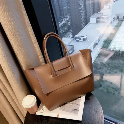 Women Vintage Solid Color Large Capacity Shoulder Handle Tote Bag