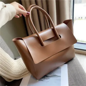 Women Vintage Solid Color Large Capacity Shoulder Handle Tote Bag
