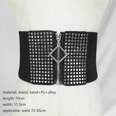 Women Punk Rivet Zipper Design Dress PU Belt