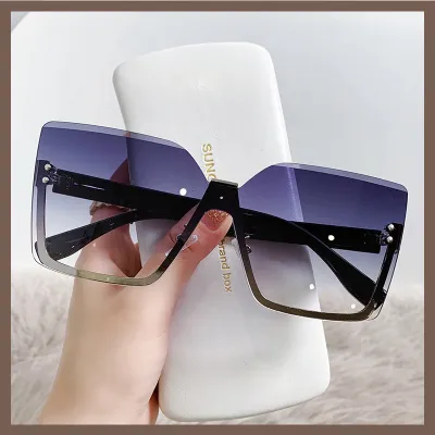 Women Chic Half Frame Design Anti-UV Square Sunglasses Metal Lens PC