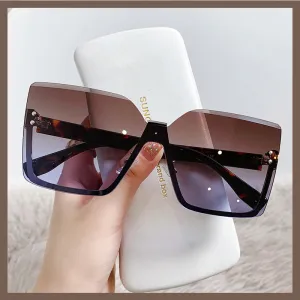 Women Chic Half Frame Design Anti-UV Square Sunglasses Metal Lens PC
