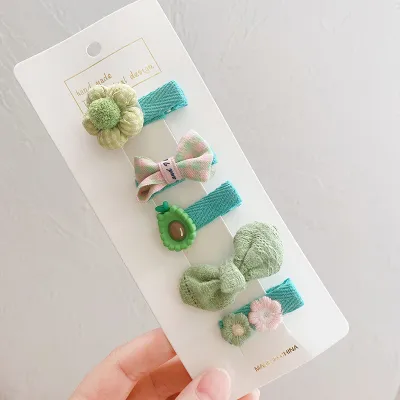 5pieces/set Kids Cute Cartoon Bow Flower Animal Fruit Decor Fabric Hair Clip