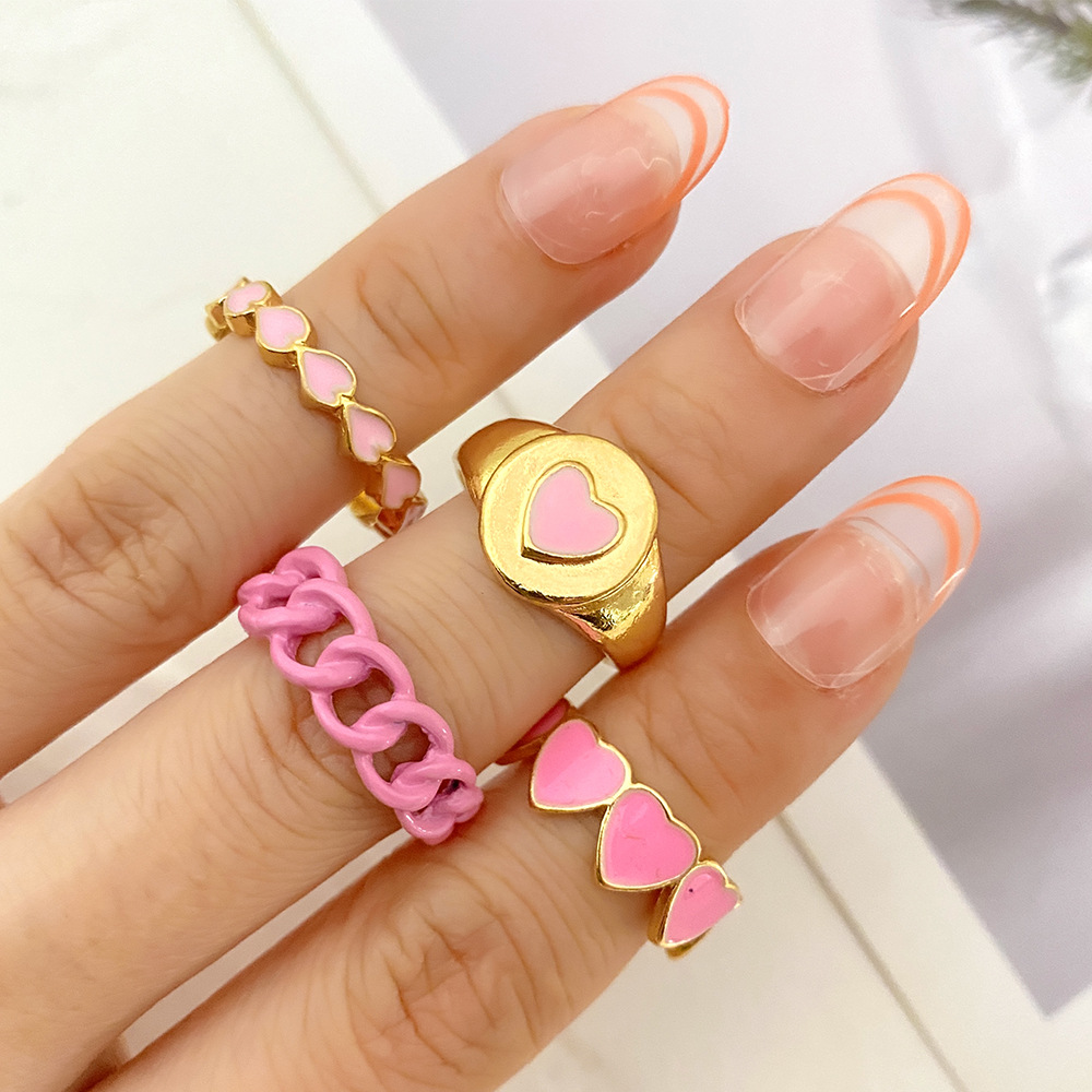 Wholesale Creative Heart Shape Hollow Design Alloy Ring Set