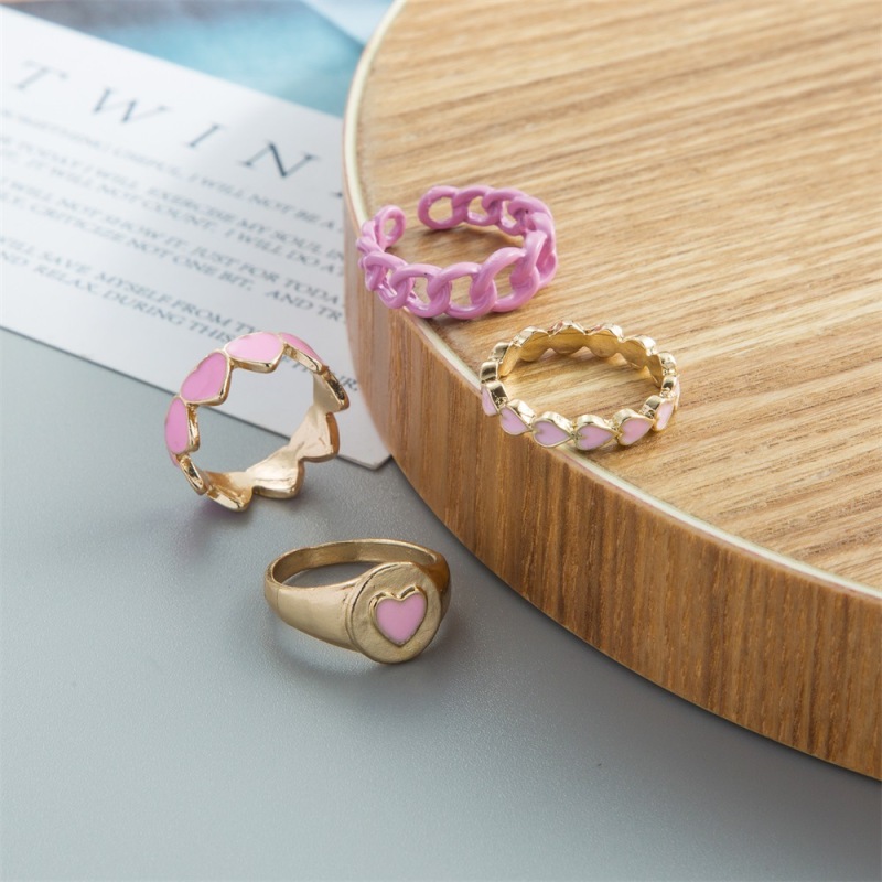 Wholesale Creative Heart Shape Hollow Design Alloy Ring Set