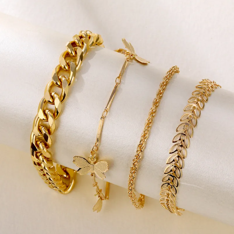 Creative Butterfly Leaf Shape Design Alloy Bracelet Set Women