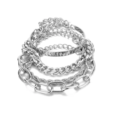 Punk Exaggerated Thick Chain Design Alloy Bracelet Set