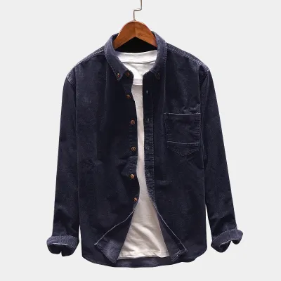 Men Plus Size Casual Long Sleeve Lapel Corduroy Coat with Pocket Design